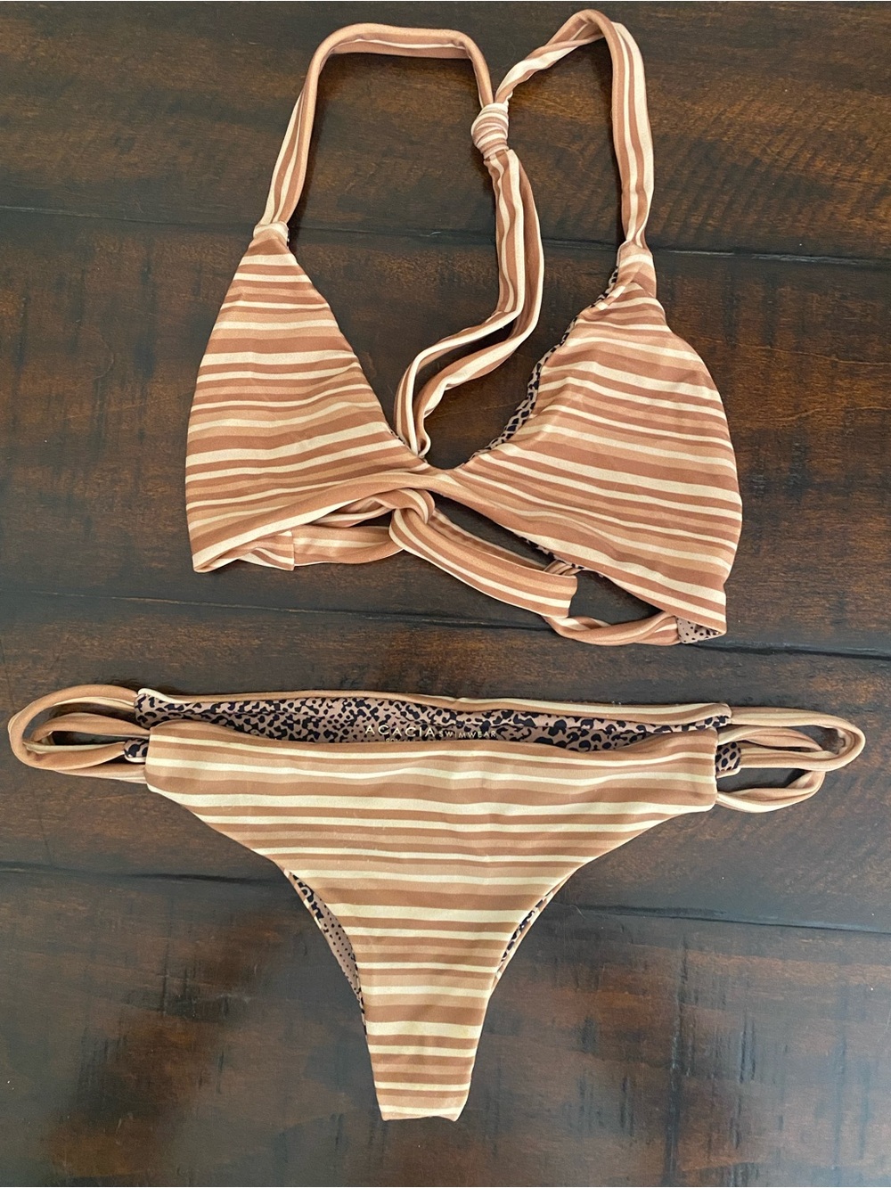 acacia swimwear Tan & Cream Striped Twist Bikini Set